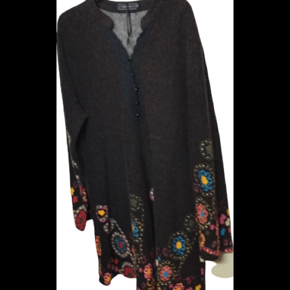 ICE SILK V-Neck Button Closure Floral Boho Sweater Dress.. Size:2XL - Picture 2 of 13